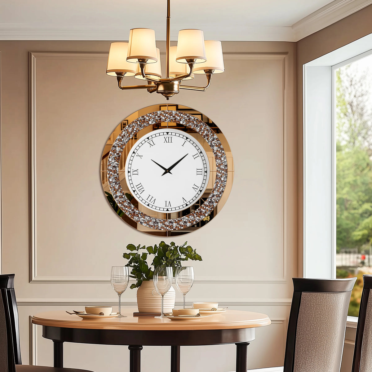 Crystal Mirrored Round Wall Clock With Sparkling Detail