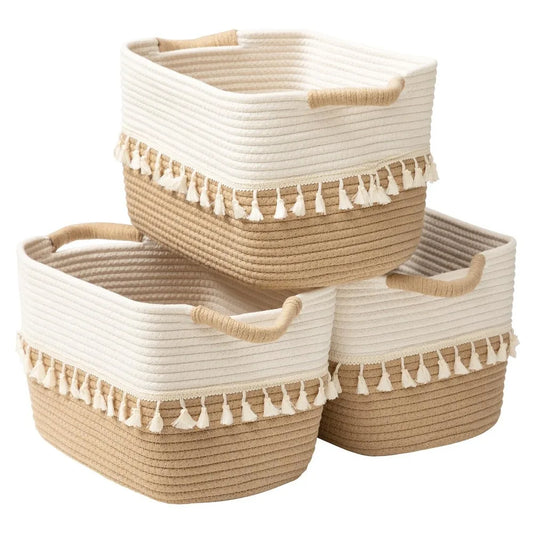 Decorative Woven Cotton Rope Storage Basket Set For Home