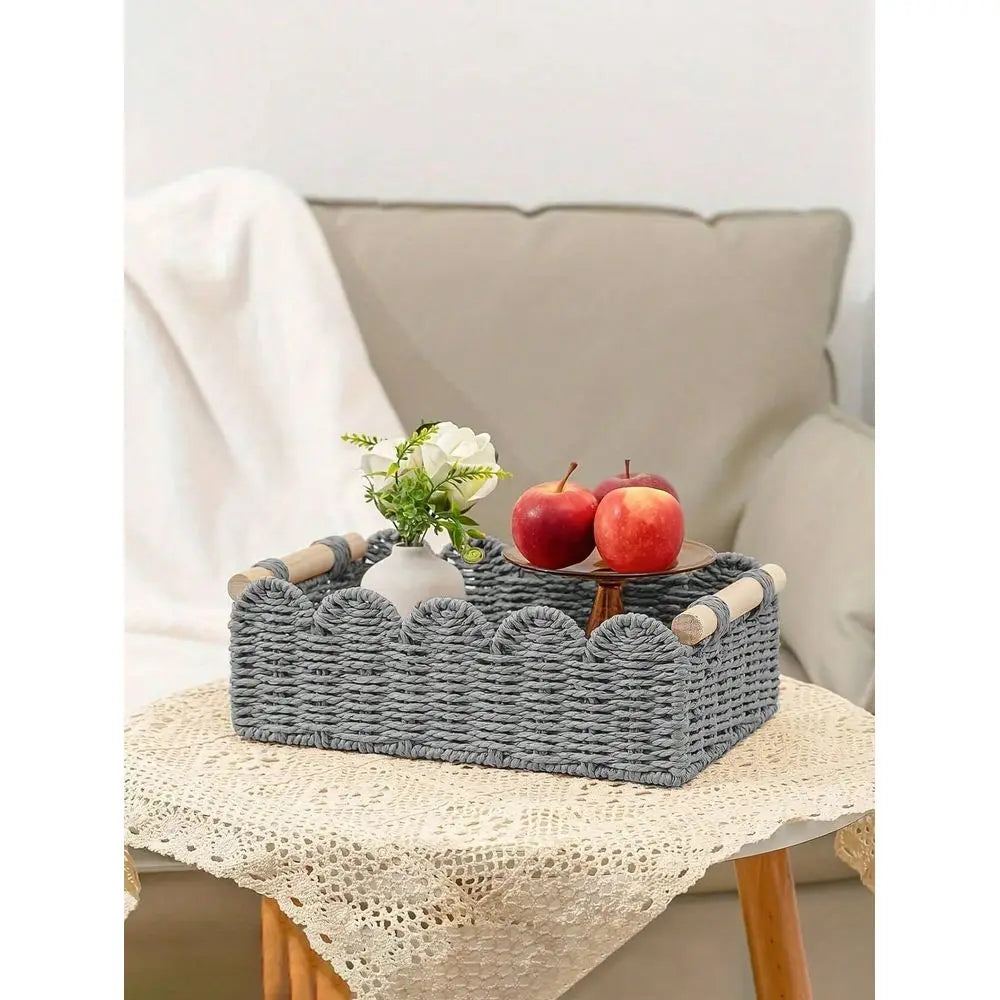 Farmhouse Style Fan Shaped Storage Basket With Handle