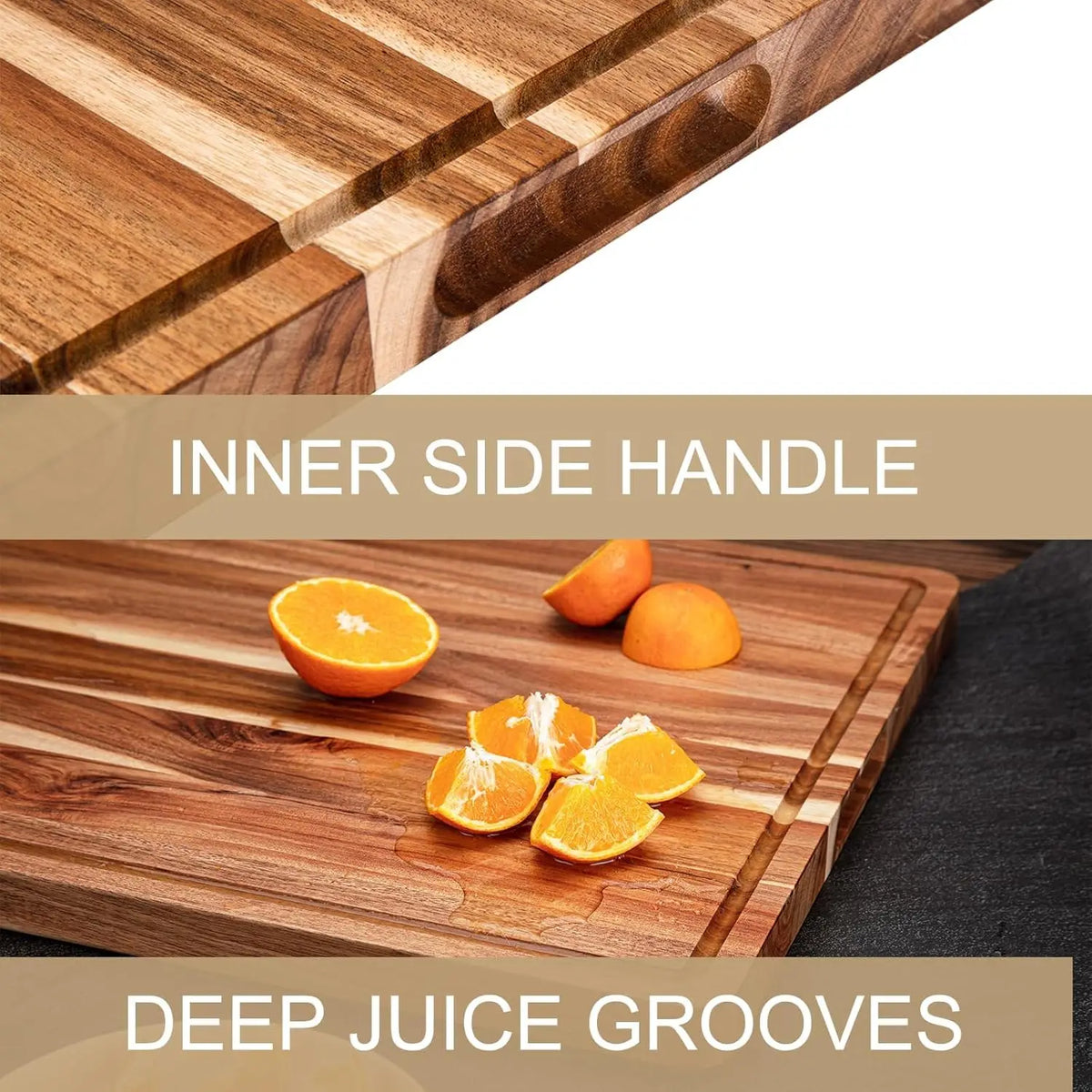 Twister.Ck Wooden Reversible Cutting Board With Juice Groove And Handle