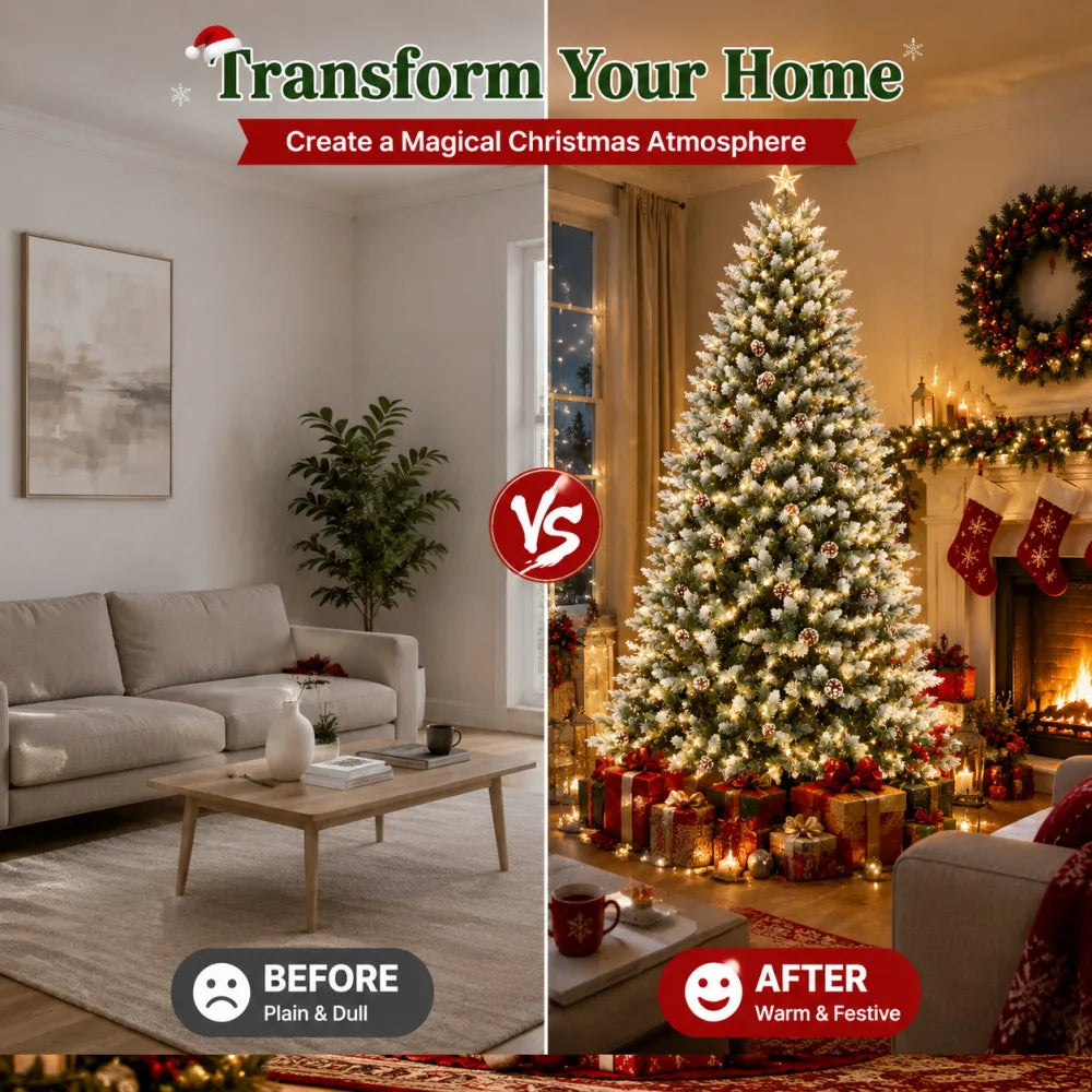 Prelit Flocked Artificial Christmas Tree With Led Lights