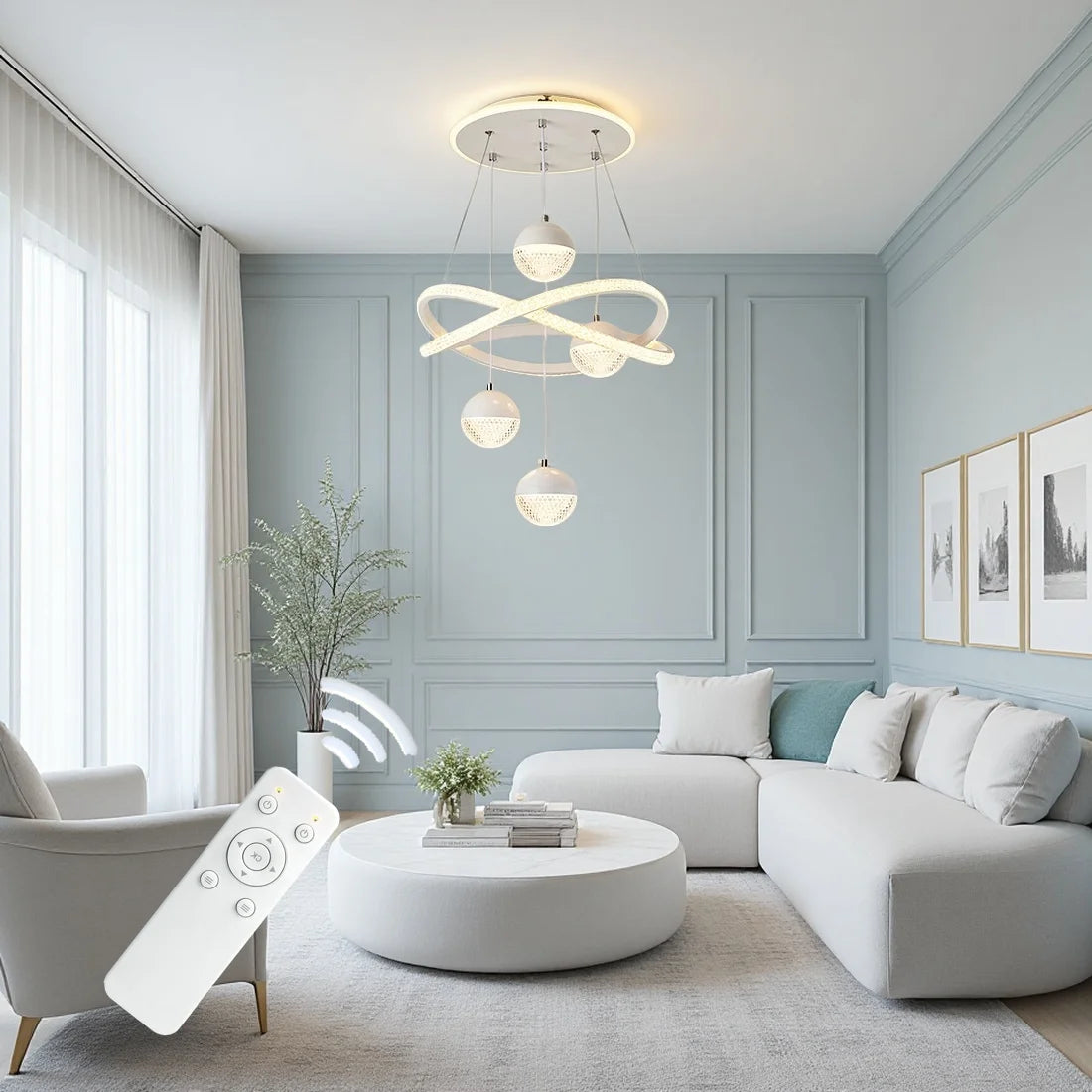 Modern LED Pendant Light with Spherical Heads and Remote Control