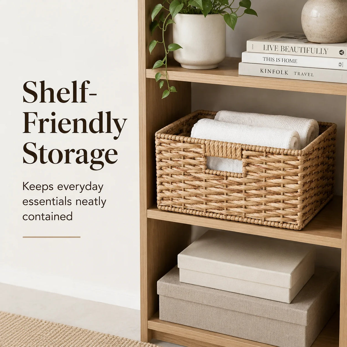 Water Hyacinth Woven Storage Basket With Handles For Home Organization