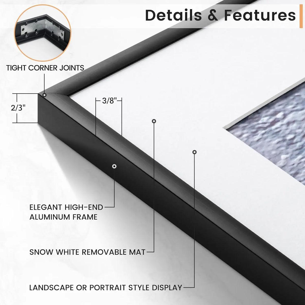 Modern Aluminum Picture Frames Set With Mat For Gallery Wall