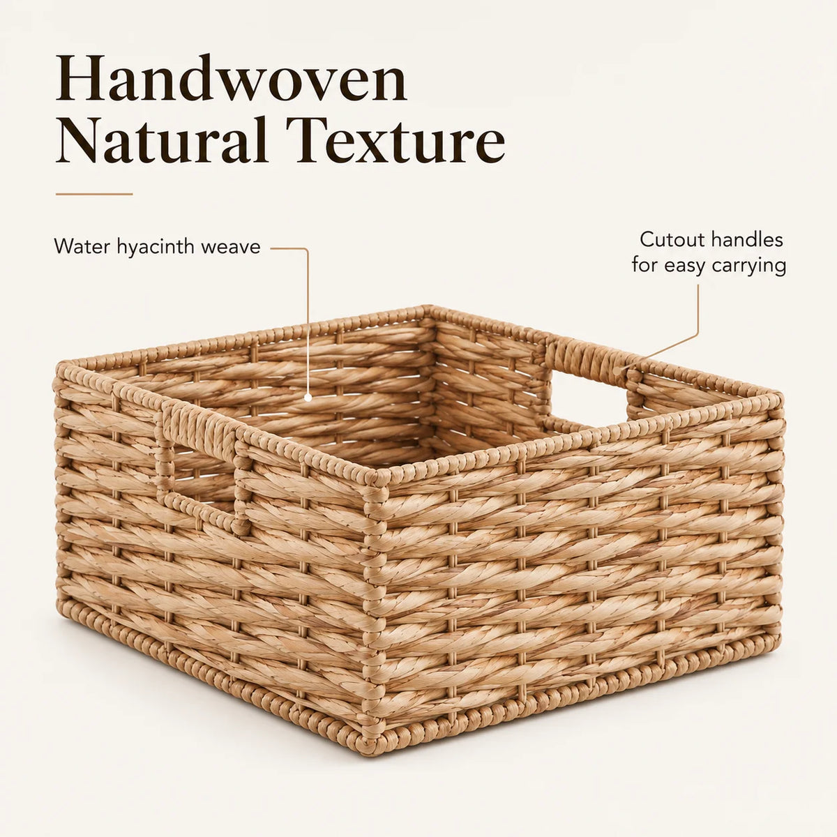 Water Hyacinth Woven Storage Basket With Handles For Home Organization