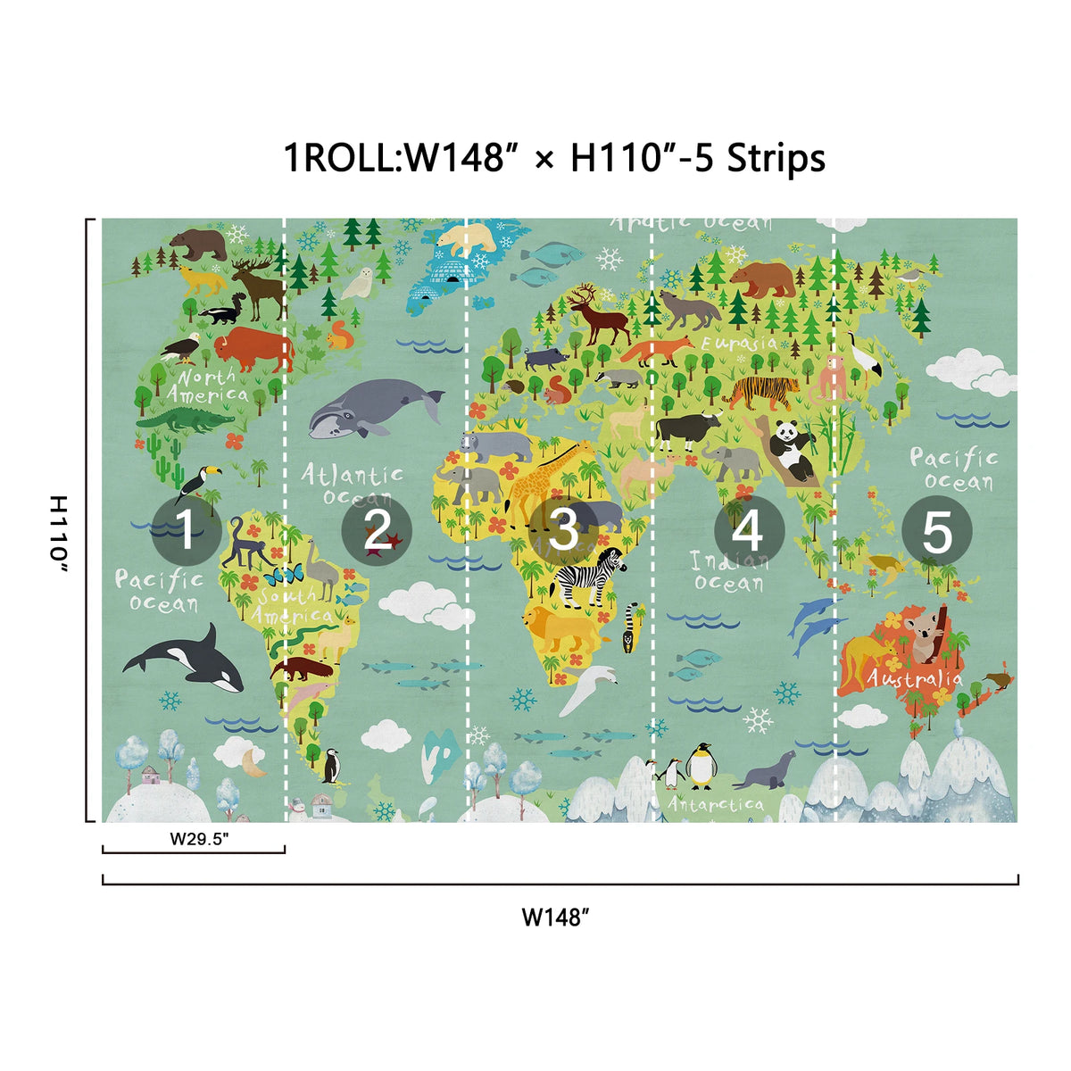 JIFFDIFF Animal World Map Peel And Stick Wallpaper