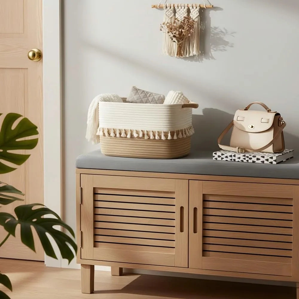 Decorative Woven Cotton Rope Storage Basket Set For Home