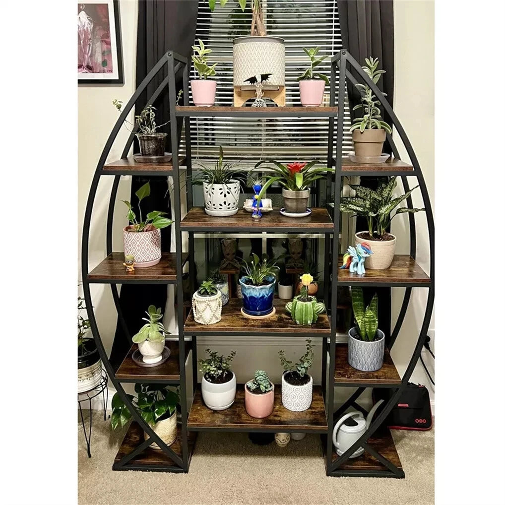 Five Tier Oval Etagere Bookshelf Metal Wood Plant Stand