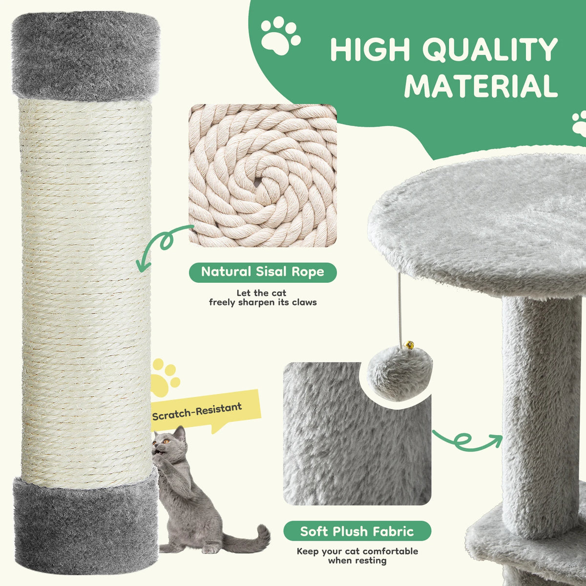 JHK Multi-Level Cat Tree With Sisal Scratching Posts