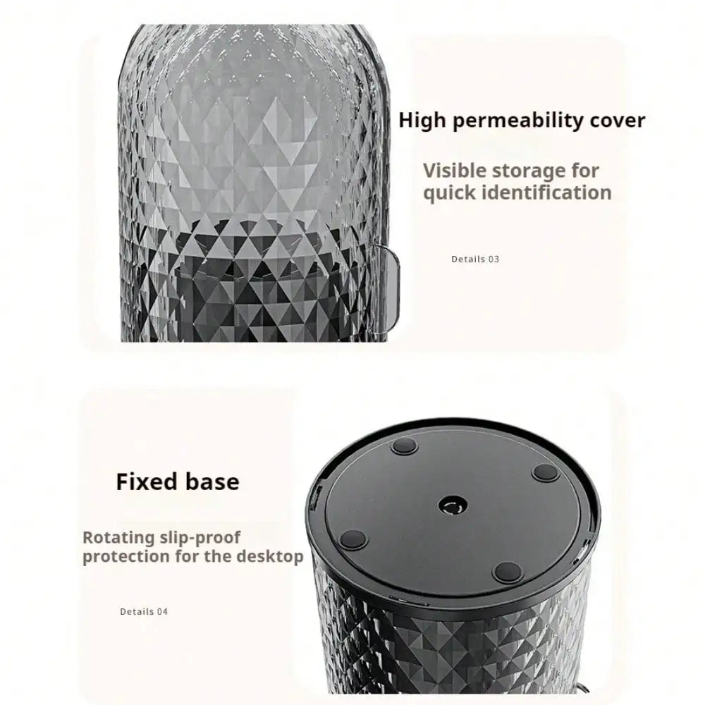 Rotating Cosmetic Storage Organizer With Brush Lid