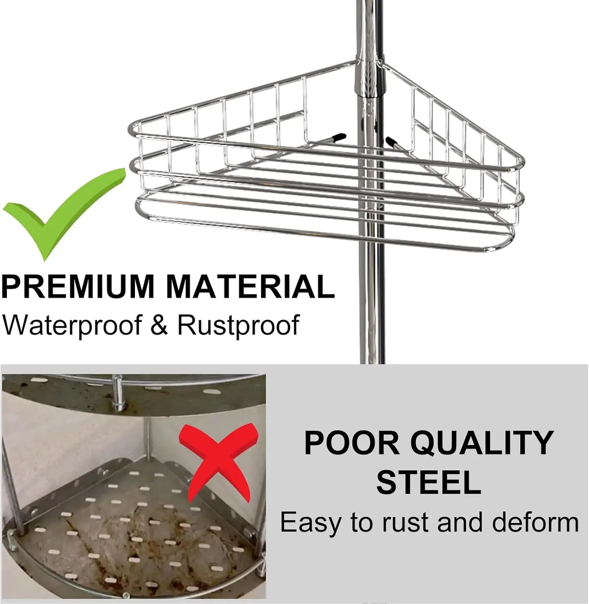 Adjustable Bathroom Corner Shower Tension Pole Organizer Rack