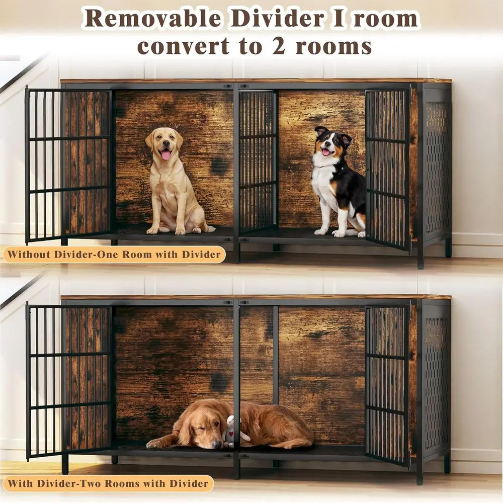 Heavy Duty Double Dog Kennel Furniture With Removable Divider