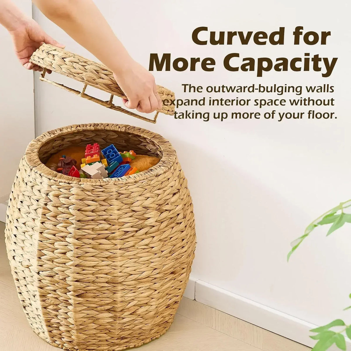 Handwoven Round Water Hyacinth Blanket Storage Basket With Lid