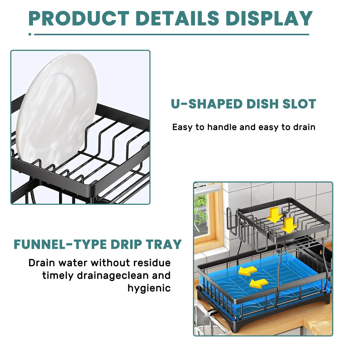 Two Tier Metal Dish Drying Rack With Draining Tray