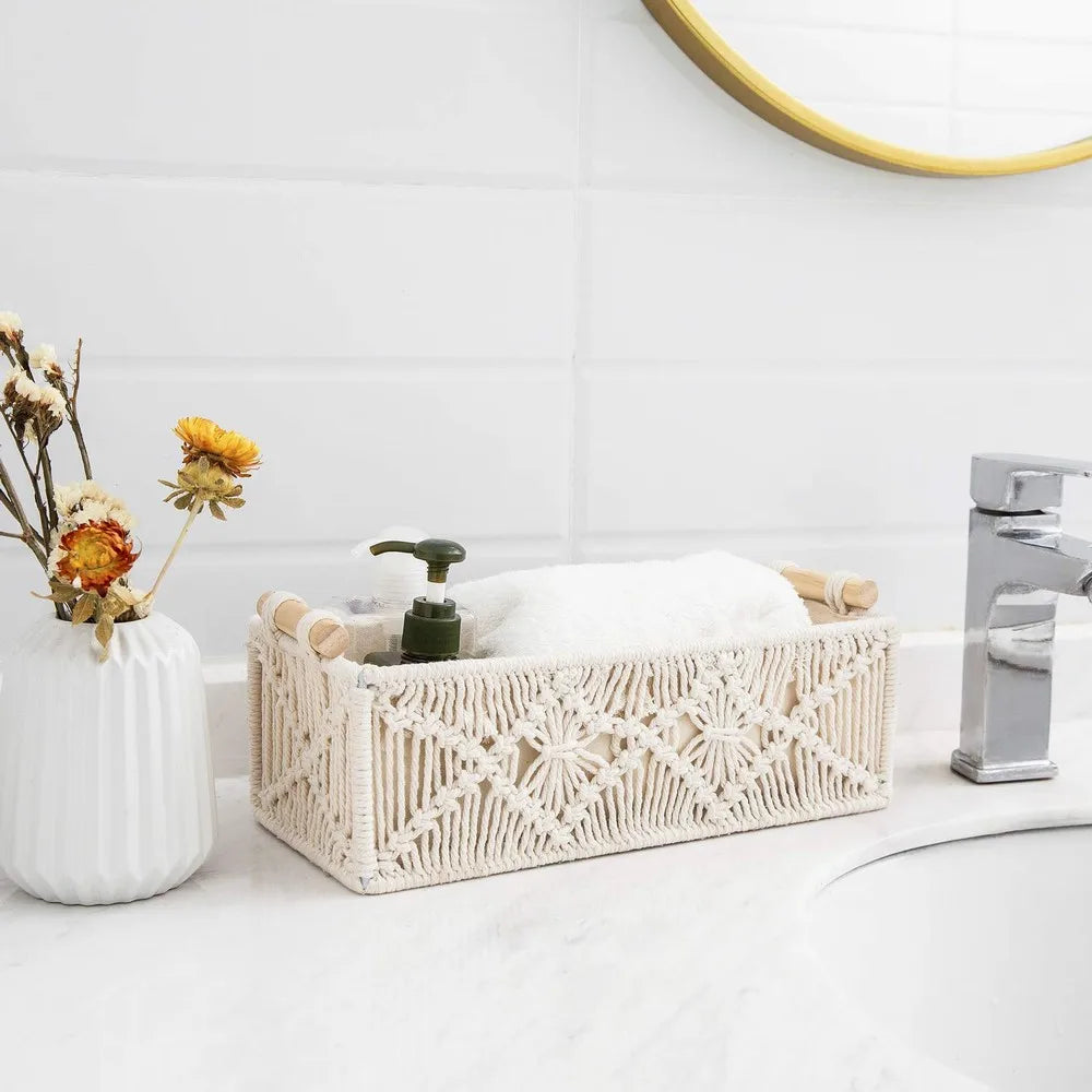 Macrame Hand Woven Storage Basket For Home Organization