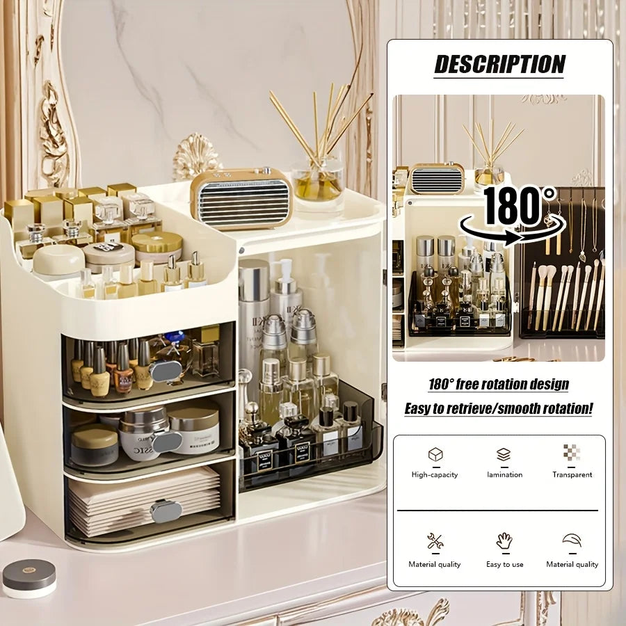 Plastic Cosmetic Storage Organizer With Mirror
