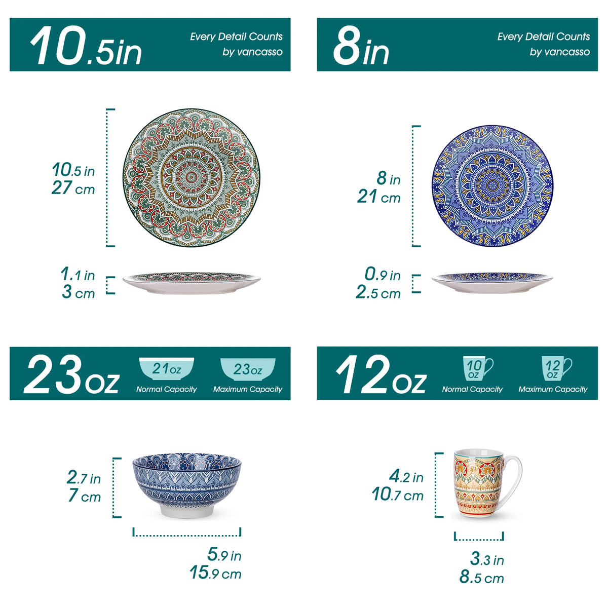 MALACASA Ceramic Mandala Dinnerware Set With Plates And Bowls
