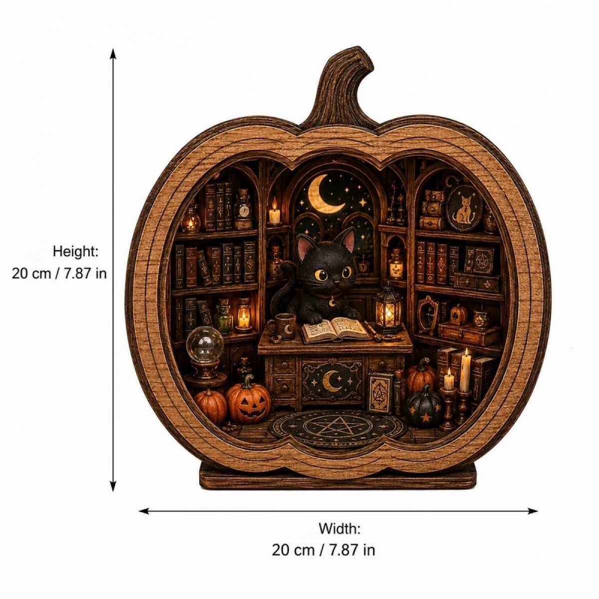Halloween Cat Bookshop Pumpkin Figurine Display Stand