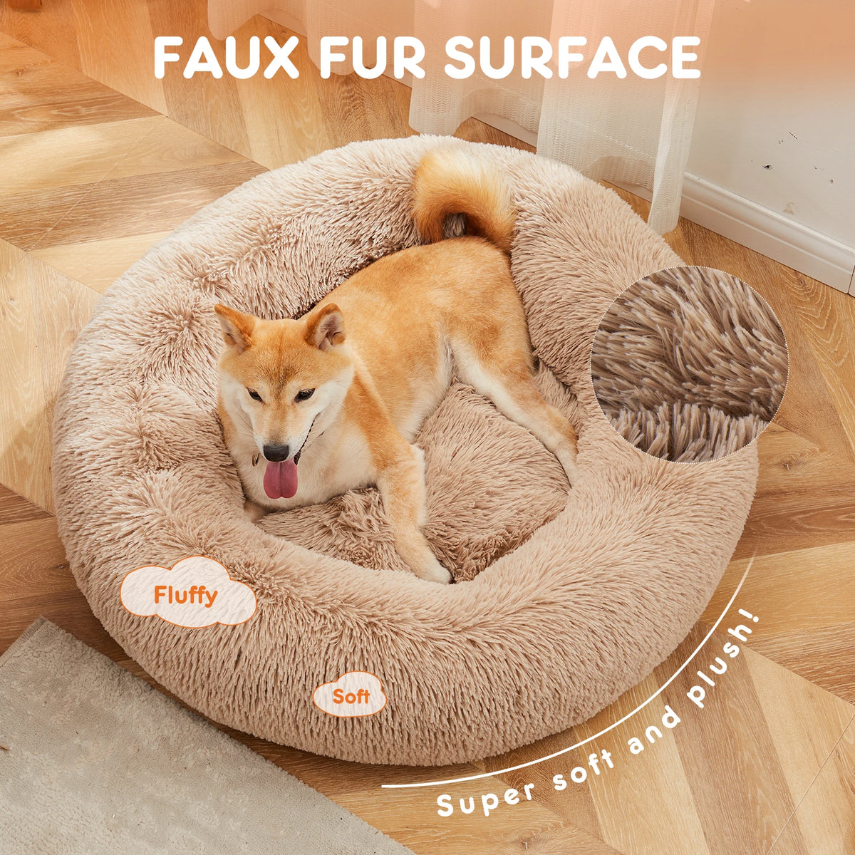 JHK Washable Plush Faux Fur Calming Dog Bed