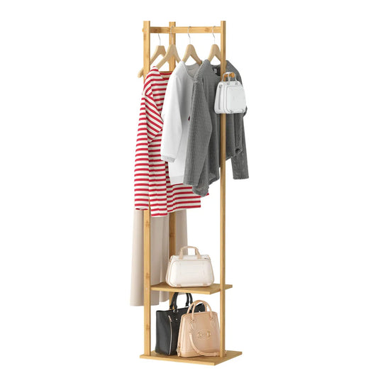 Bingopaw Bamboo Clothing Rack With Two Tier Storage Shelves