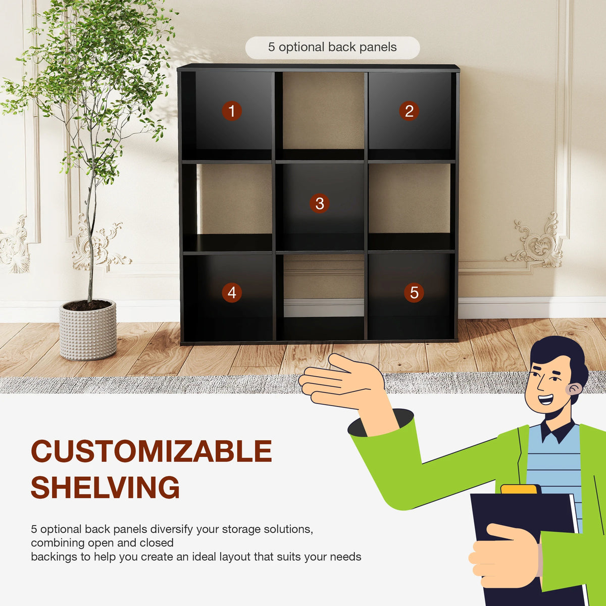JHK Modern Wooden Cube Storage Organizer Bookshelf