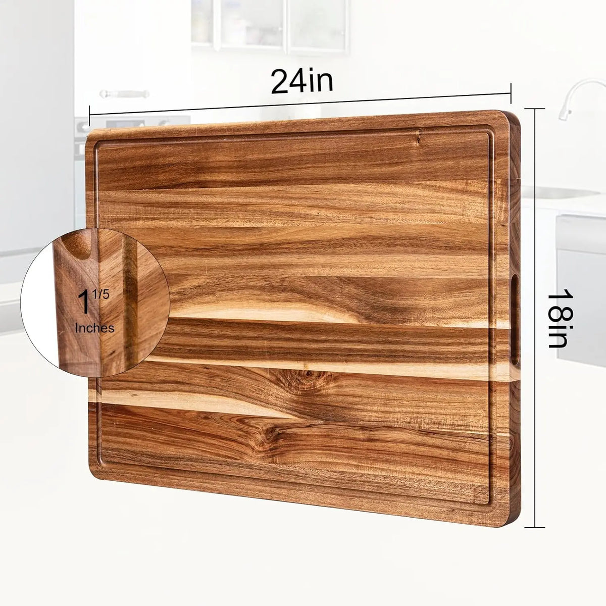 Twister.Ck Wooden Reversible Cutting Board With Juice Groove And Handle