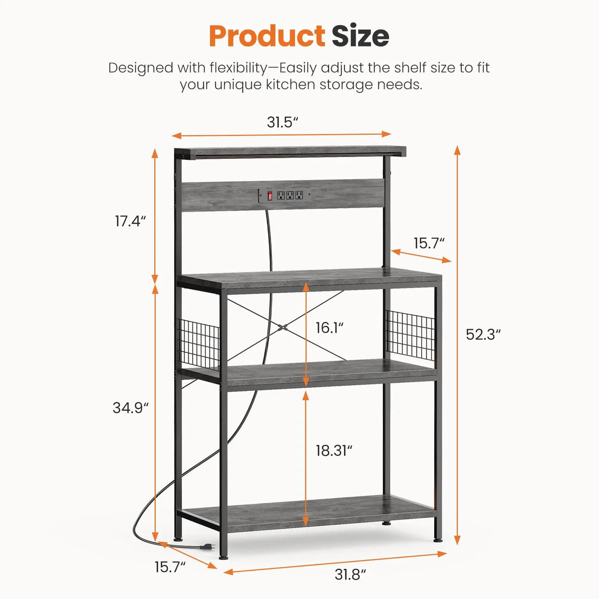 JHK Four Tier Kitchen Baker Rack With Power Outlet