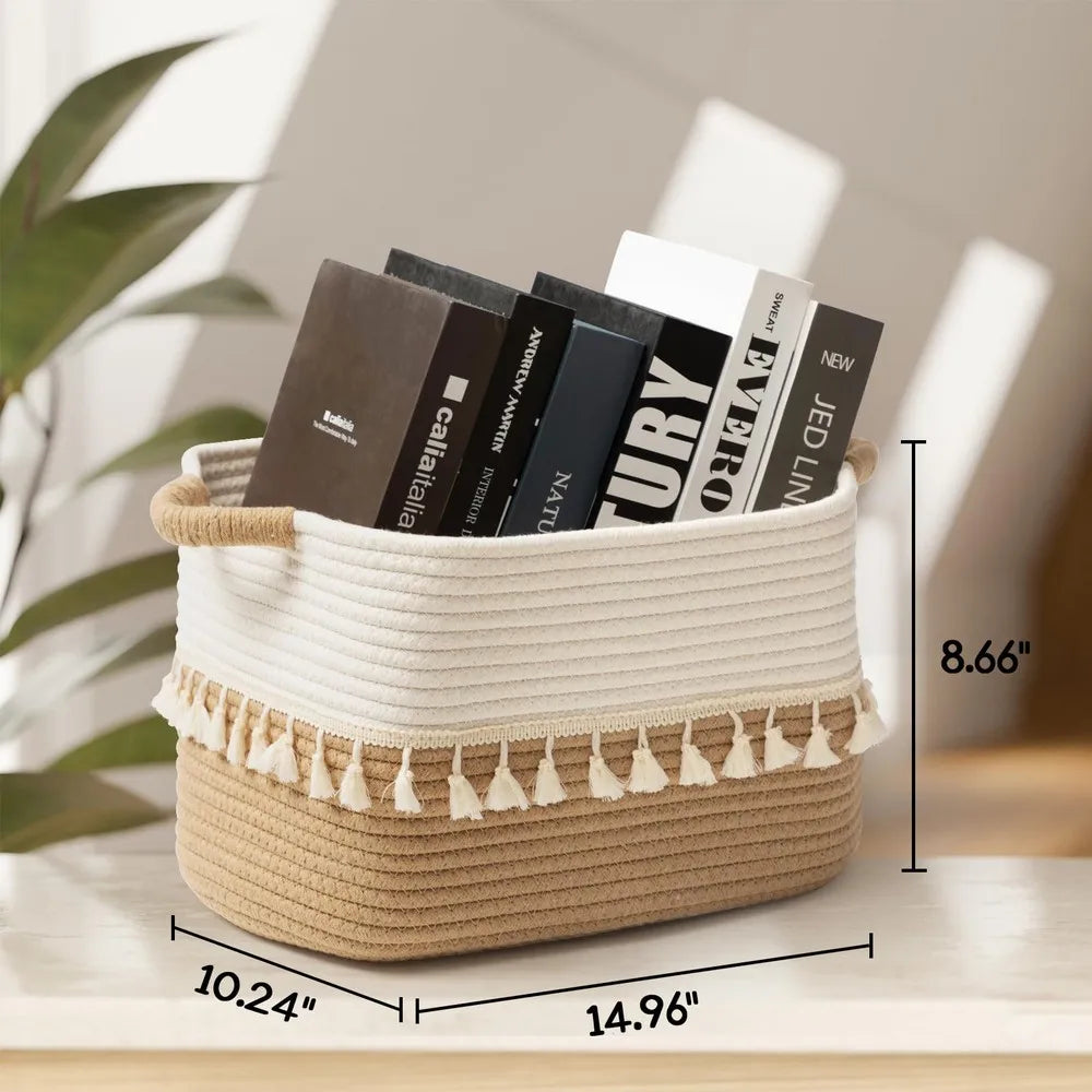 Decorative Woven Cotton Rope Storage Basket Set For Home
