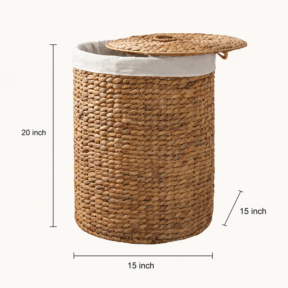 Woven Water Hyacinth Laundry Hamper With Lid And Removable Liner