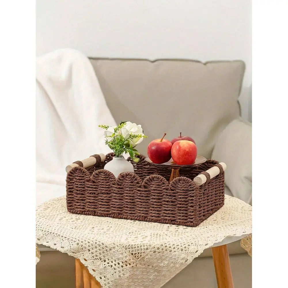 Farmhouse Style Fan Shaped Storage Basket With Handle