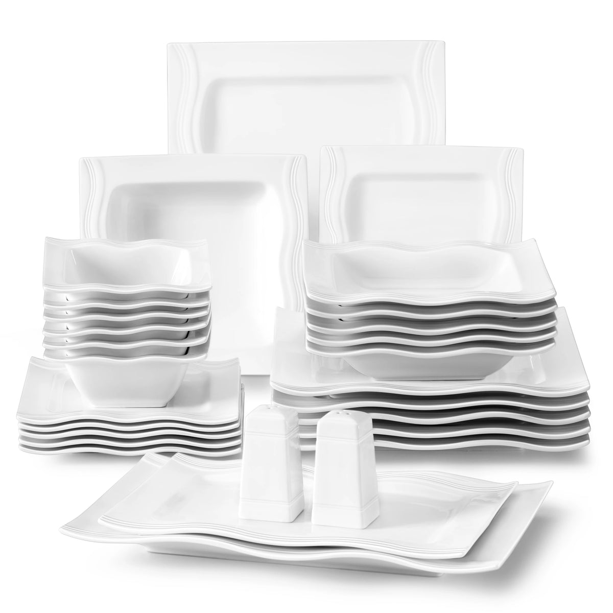MALACASA Square Porcelain Dinnerware Set With Plates And Bowls