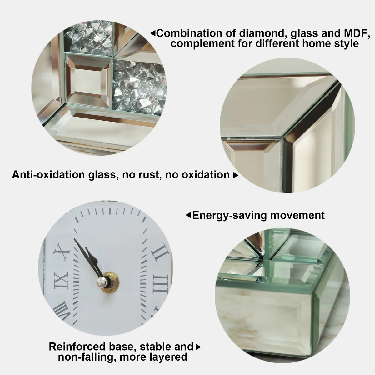 Antique Crushed Diamond Mirrored Desktop Clock