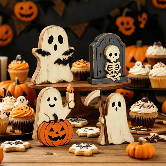 Halloween Decorative Tiered Tray With Mini Ghosts