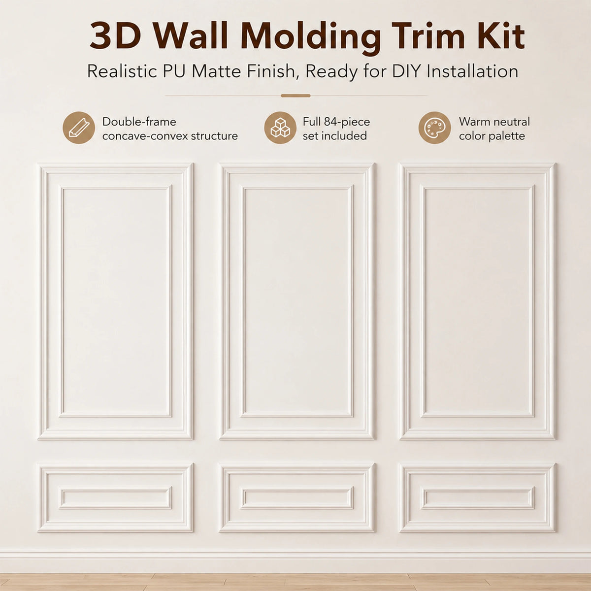 Pre-Cut Double Frame Wainscoting Peel And Stick Wall Trim Kit