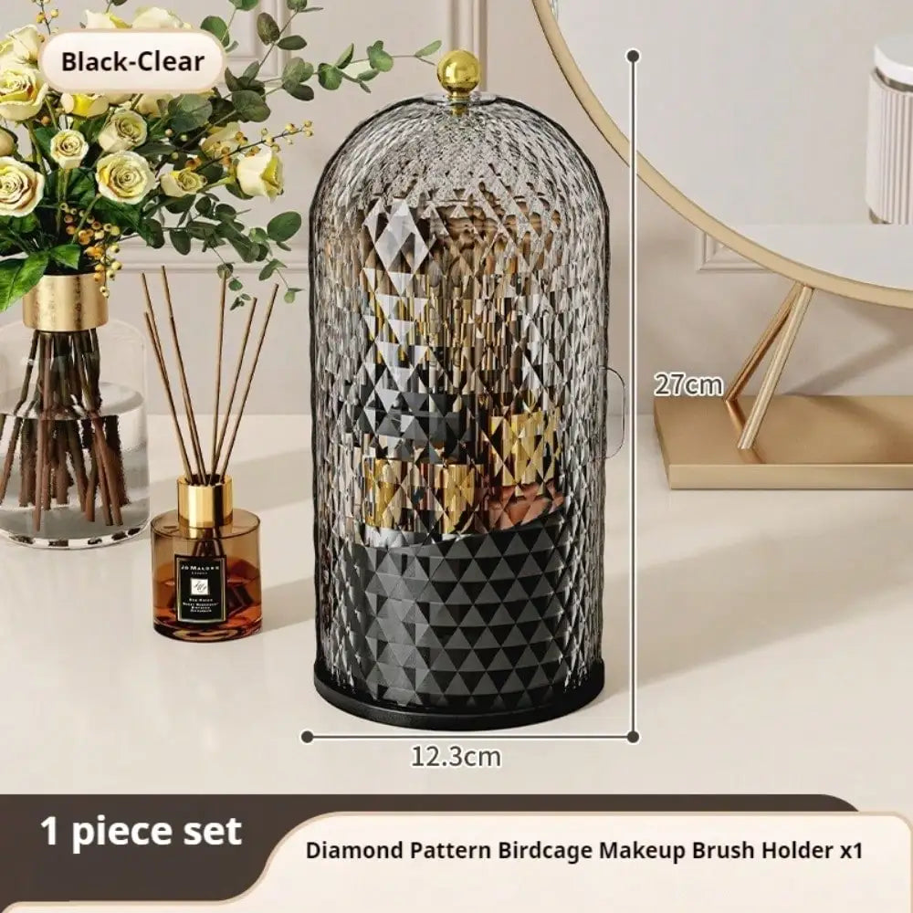 Rotating Cosmetic Storage Organizer With Brush Lid
