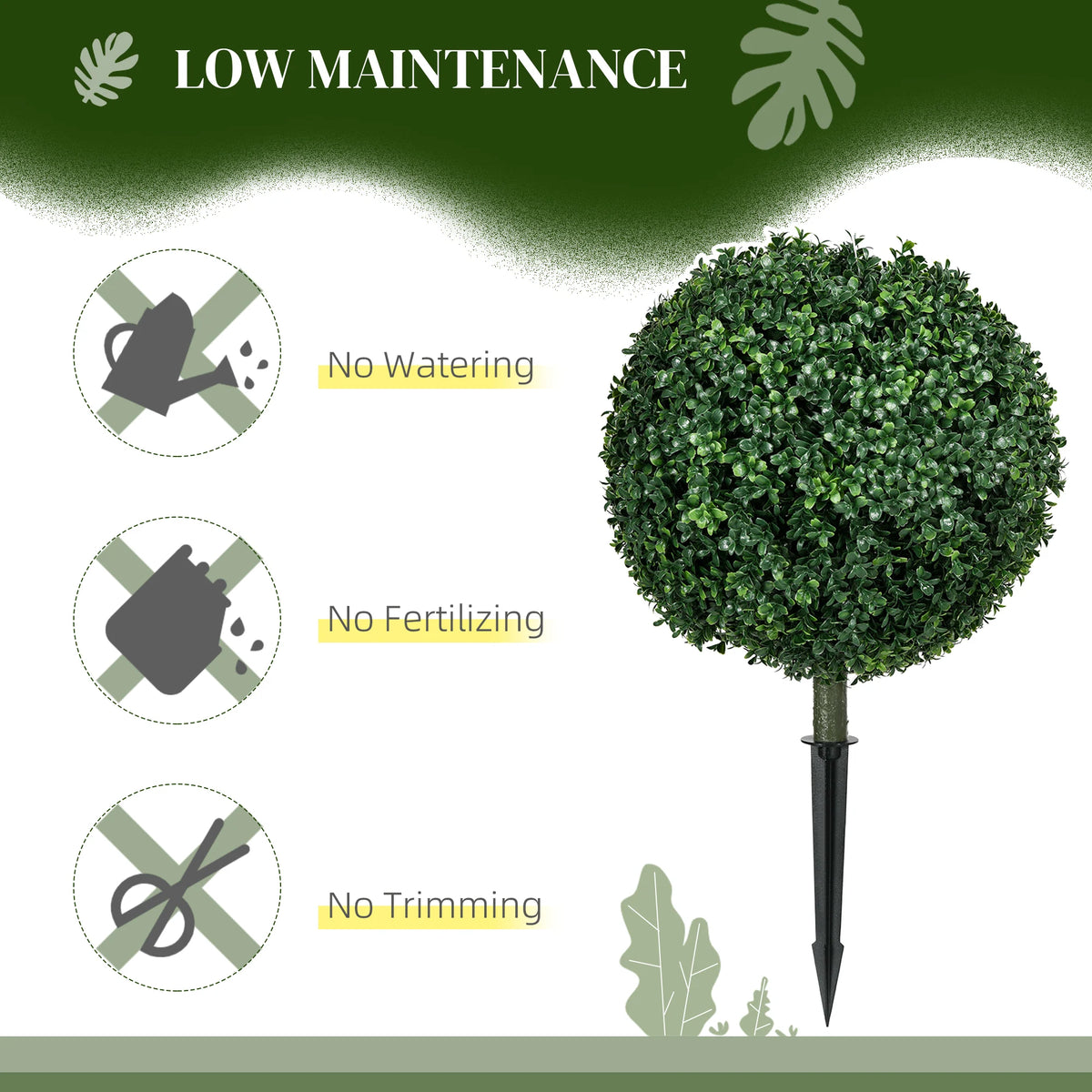HOMCOM Artificial Boxwood Topiary Balls with Stakes, Set of 2