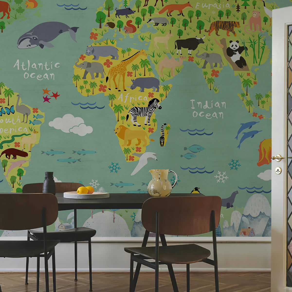 JIFFDIFF Animal World Map Peel And Stick Wallpaper