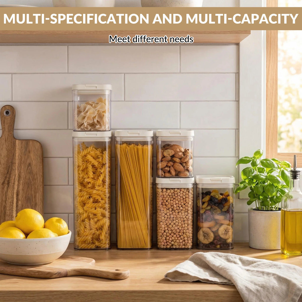 Airtight Plastic Food Storage Jars With Flip Lids