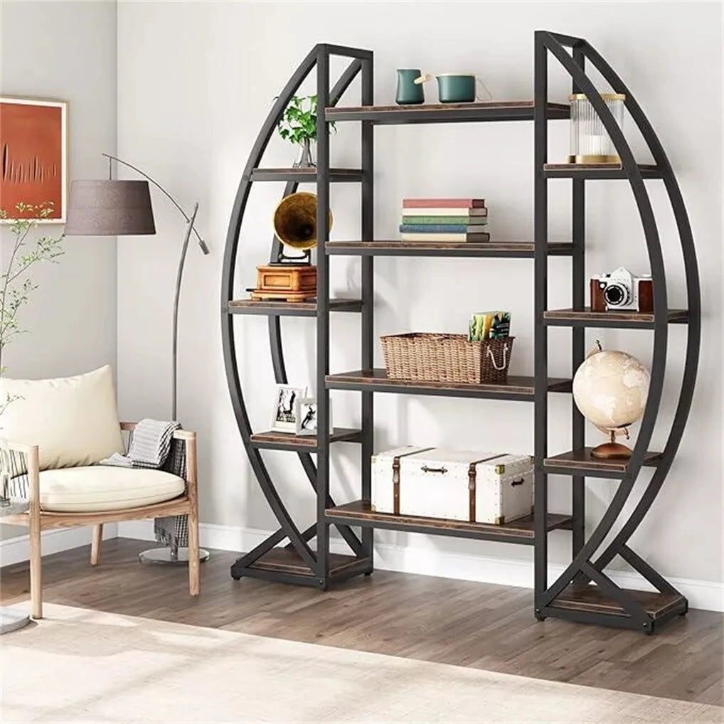 Five Tier Oval Etagere Bookshelf Metal Wood Plant Stand