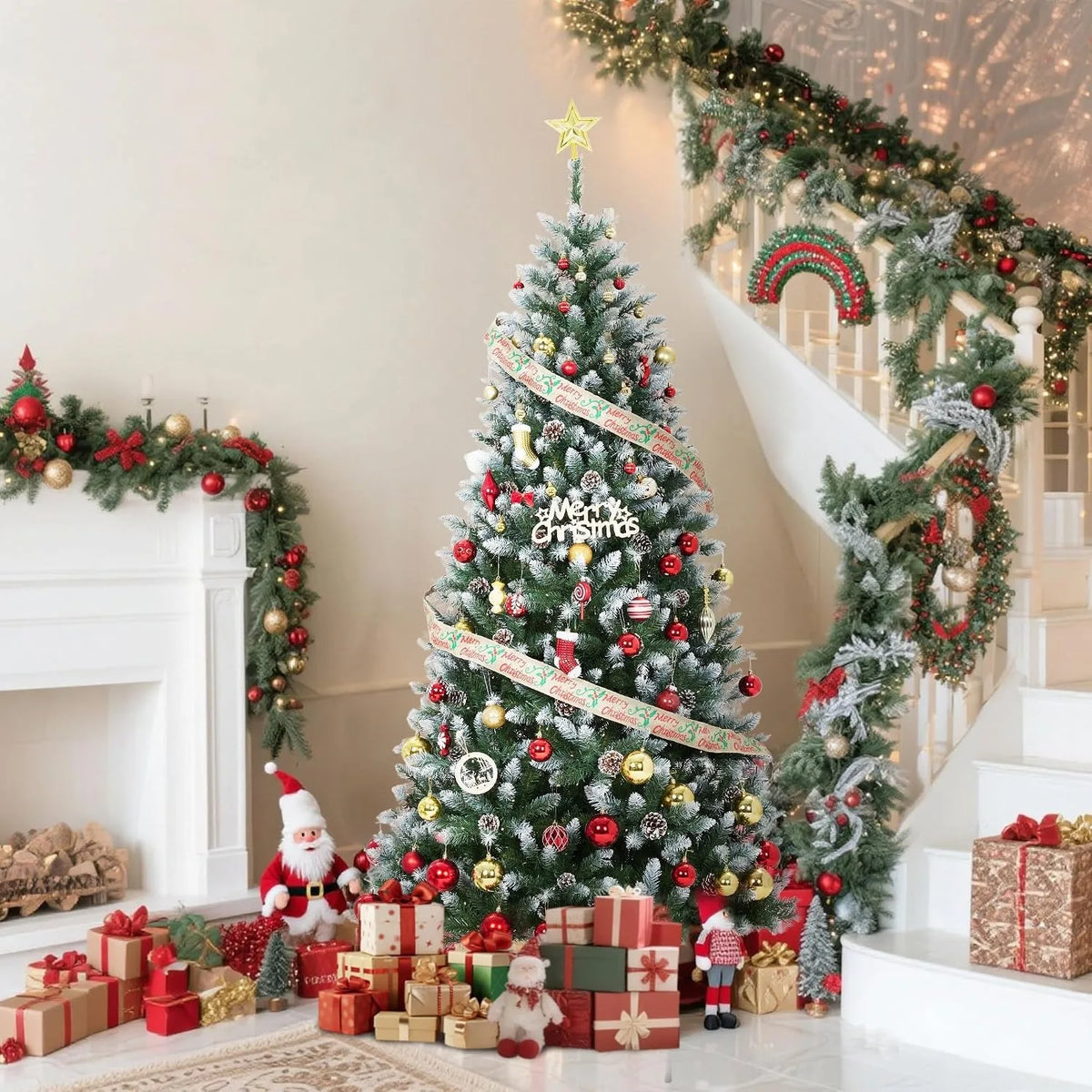 Prelit Flocked Artificial Christmas Tree With Led Lights