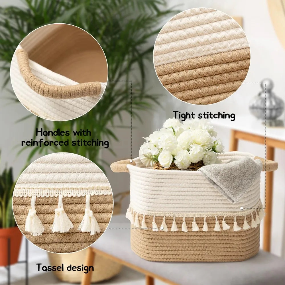 Decorative Woven Cotton Rope Storage Basket Set For Home