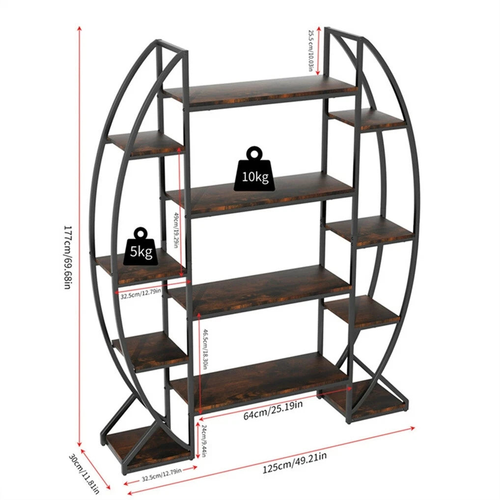 Five Tier Oval Etagere Bookshelf Metal Wood Plant Stand