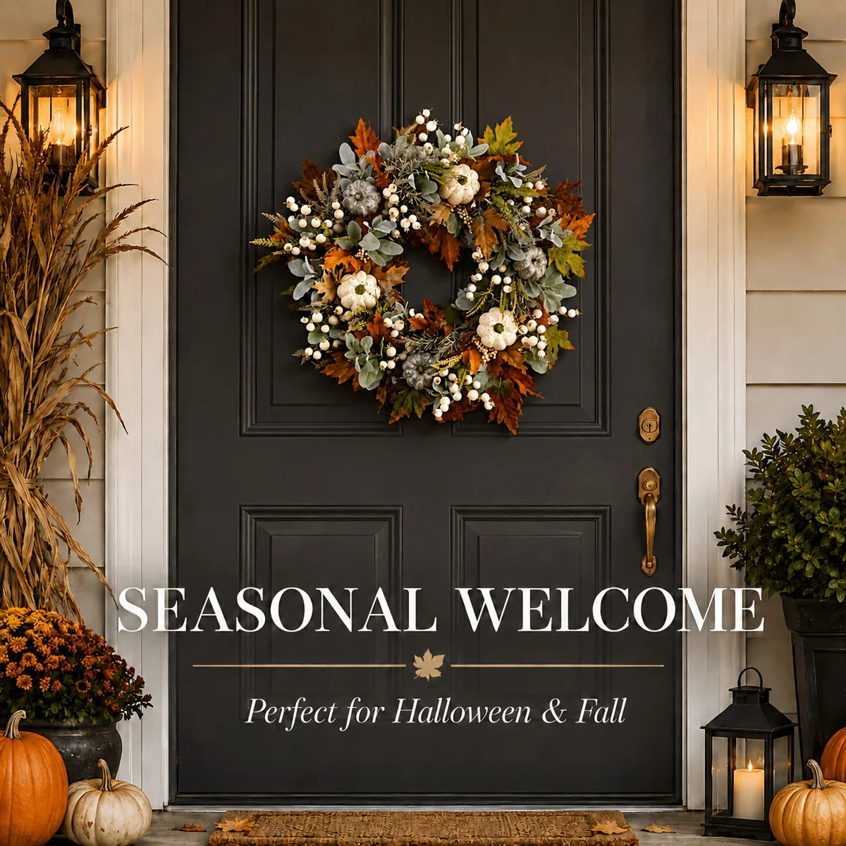 Peony And Pumpkin Autumn Wreath With Leaves And Berries