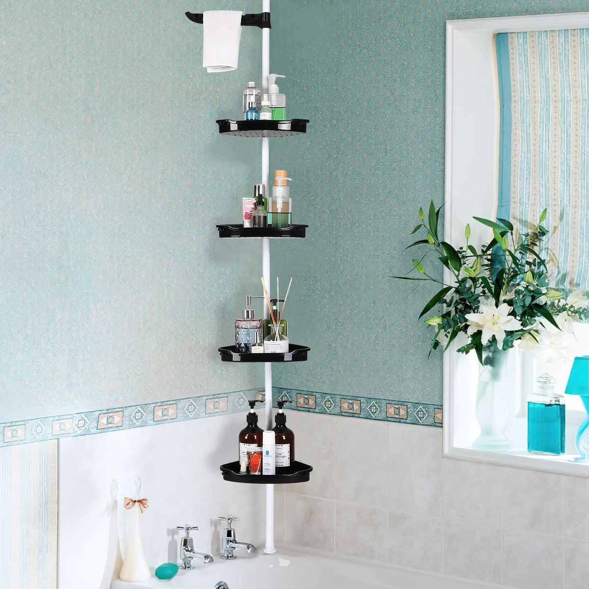 HiMISS Corner Shower Caddy 4-Tier Tension Pole Bathroom Storage Organizer