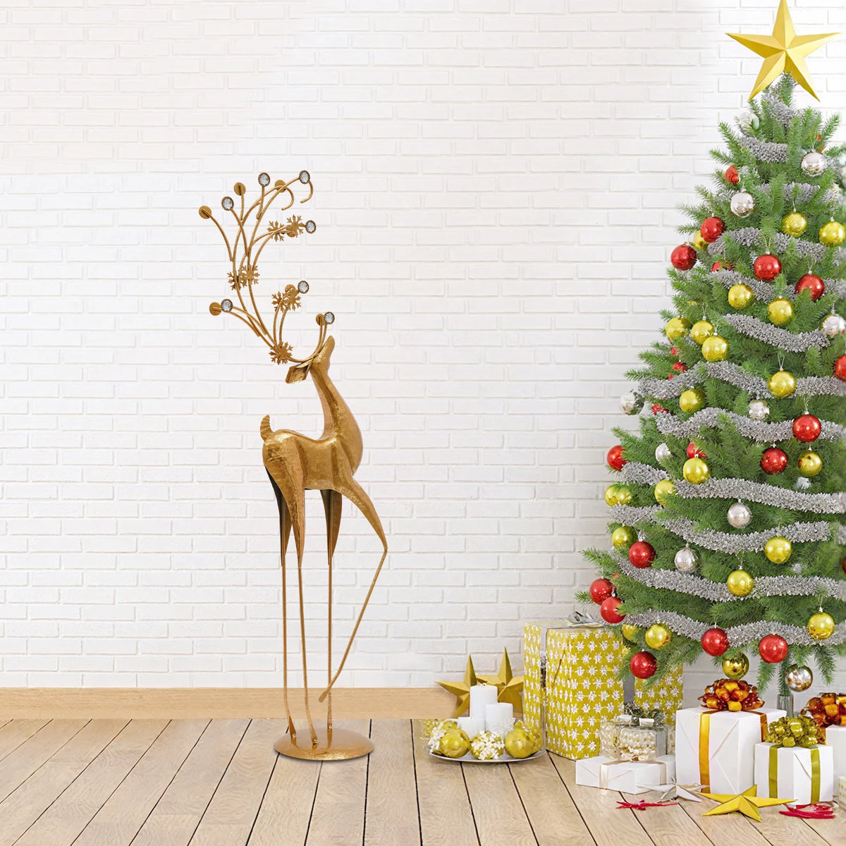 Elegant Metal Deer Statue For Modern Indoor Holiday Decor