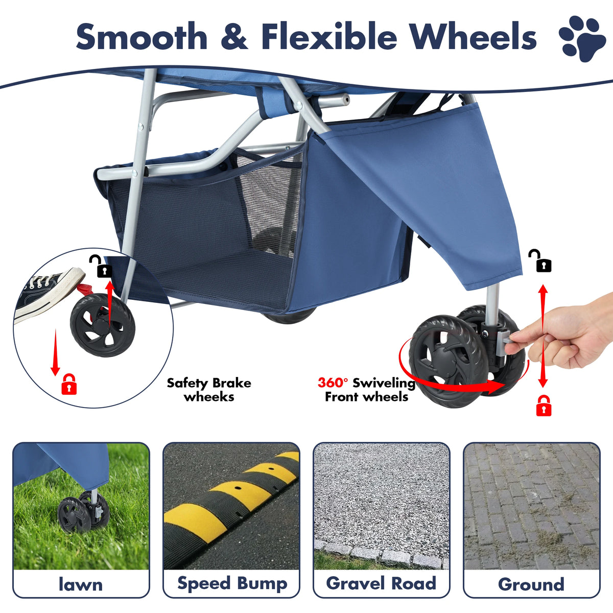 JHK Foldable Three Wheel Pet Stroller for Dogs and Cats