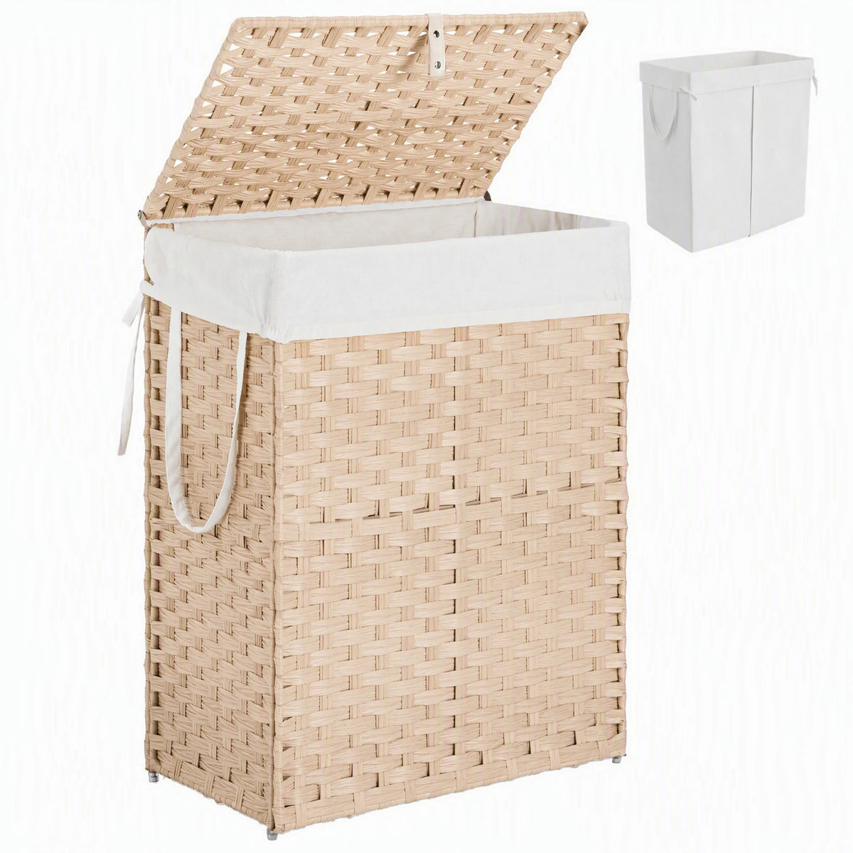 Woven Laundry Hamper with Lid and Removable Liner Handles