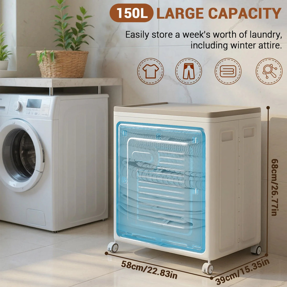 HiMISS Rolling Collapsible Laundry Hamper With Lid