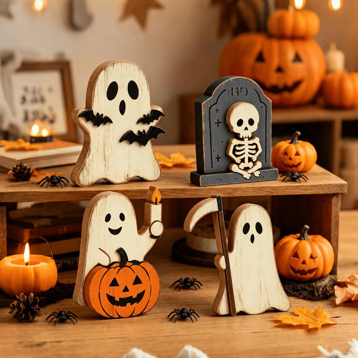 Halloween Decorative Tiered Tray With Mini Ghosts