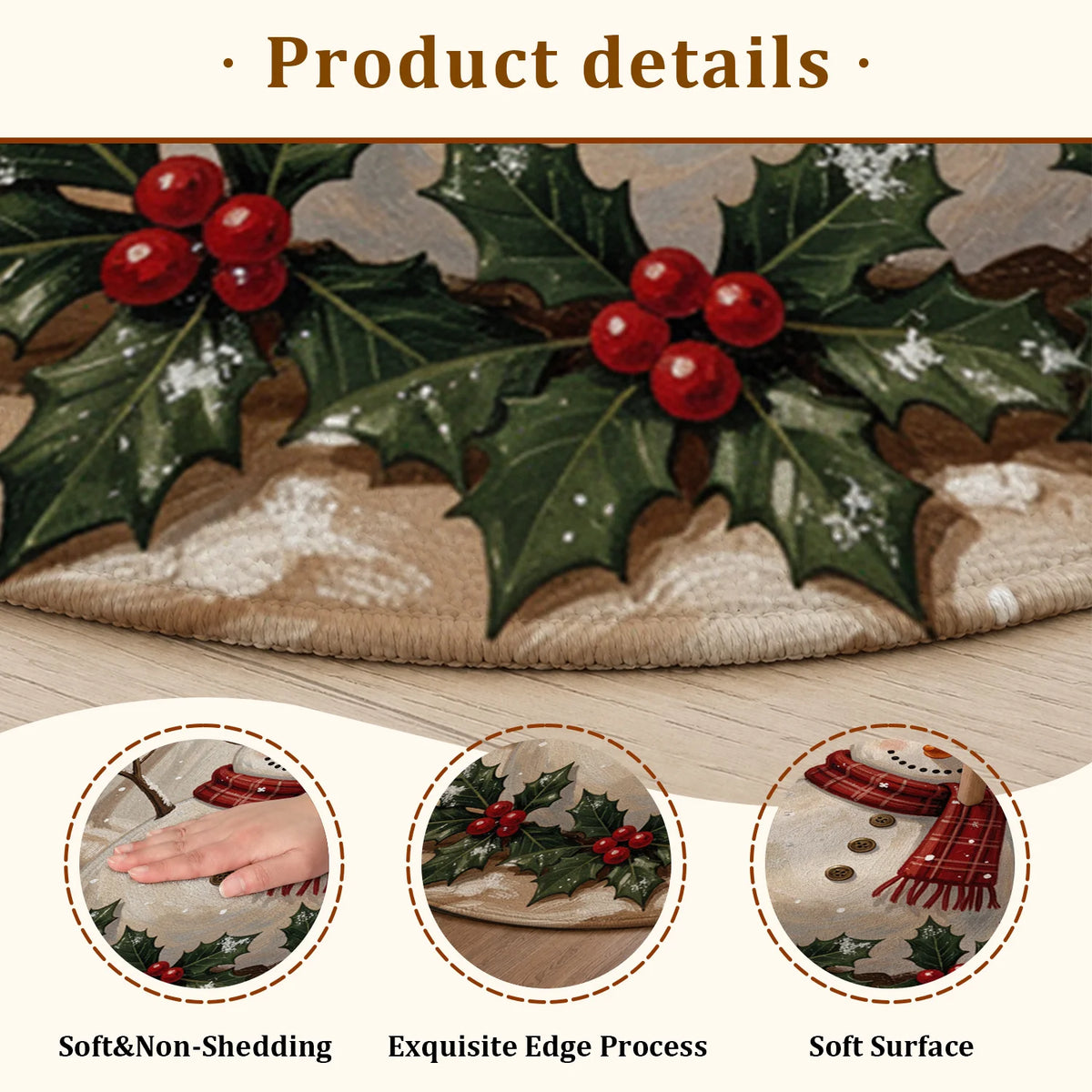Snowman Winter Forest Holly Machine Washable Velvet Rug